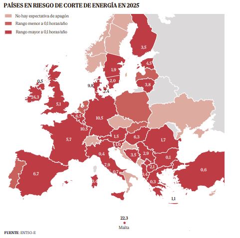 mapa paises riesgo apagón eléctrico